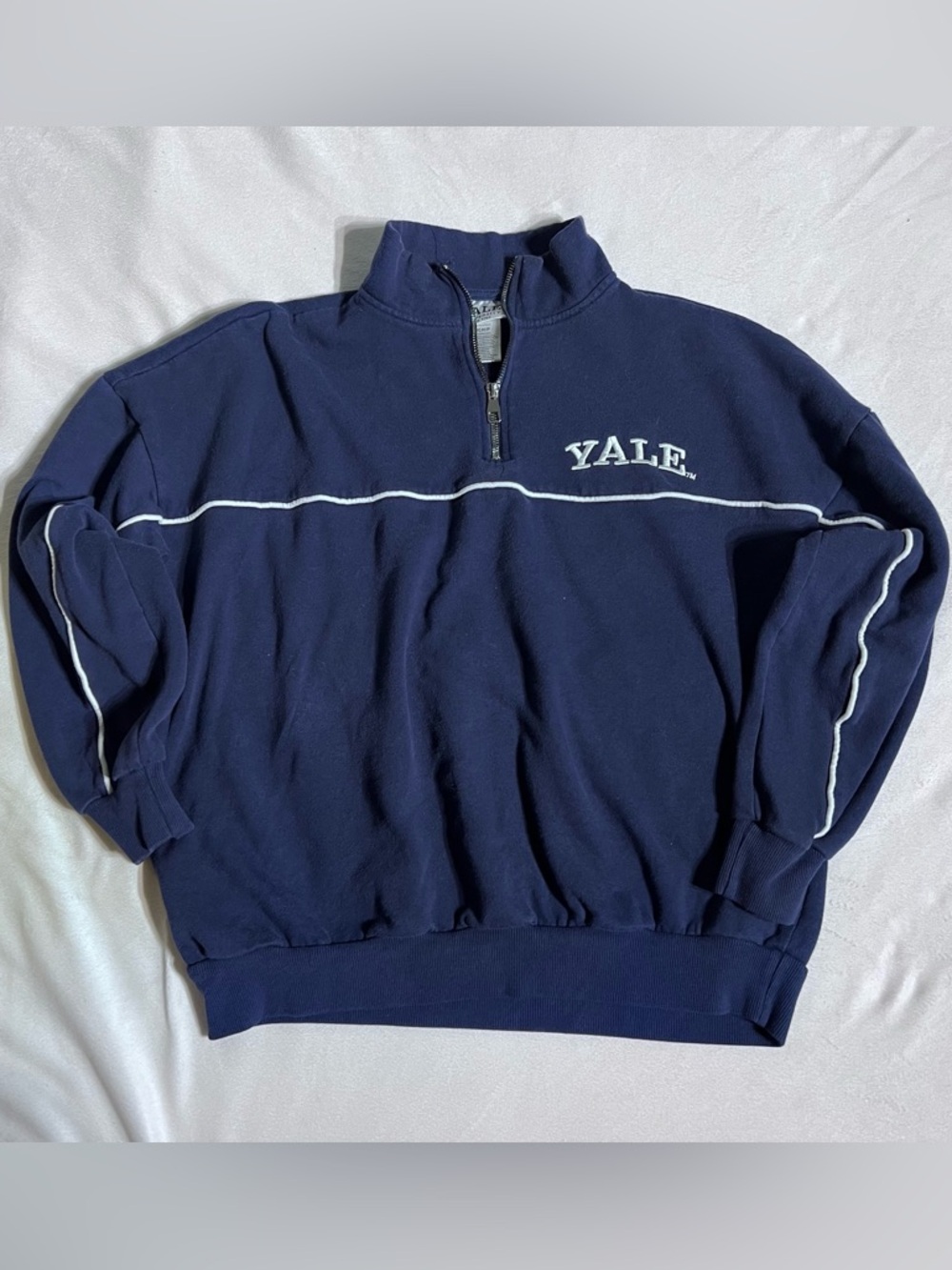 Yale University 1/4 Zip Pullover Sweatshirt Navy Logo Piping Size S Oversized